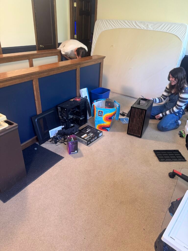 Katie’s New PC being built next to Riley’s old PC